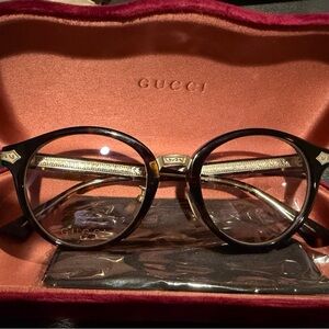 Gucci Tortoiseshell Round Optical Glasses with Gold Accents